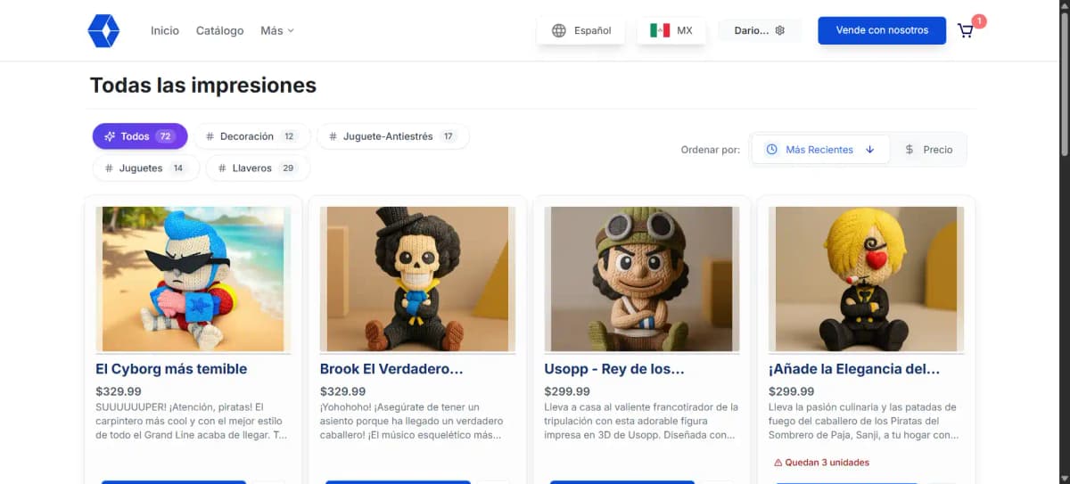 Screenshot of AUDA SHOP — Innovative 3D printing e-commerce platform focused on creati