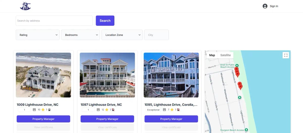 Screenshot of Certificates Website — Property management platform for administrators enabling bul