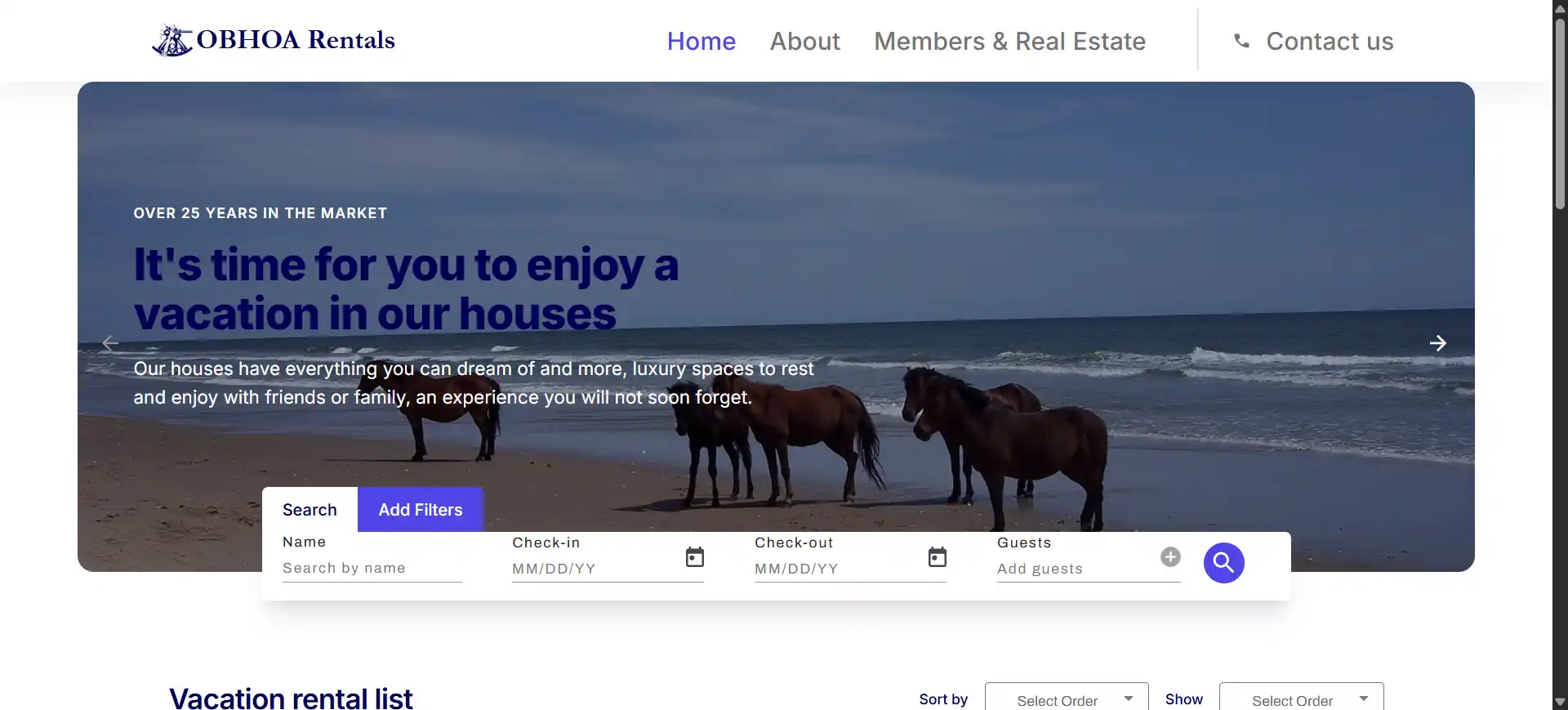 Screenshot of OBHOA Rentals — Performance-optimized rental platform with resource optimiza