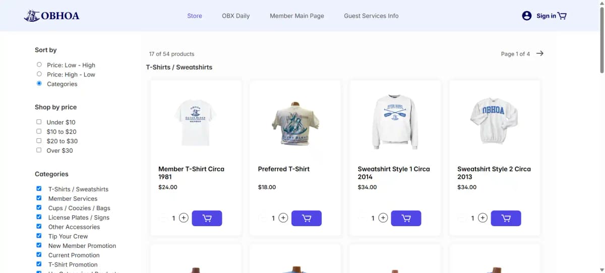 Screenshot of OBHOA Store — Tailored e-commerce platform for OBHOA Company with MVC arch